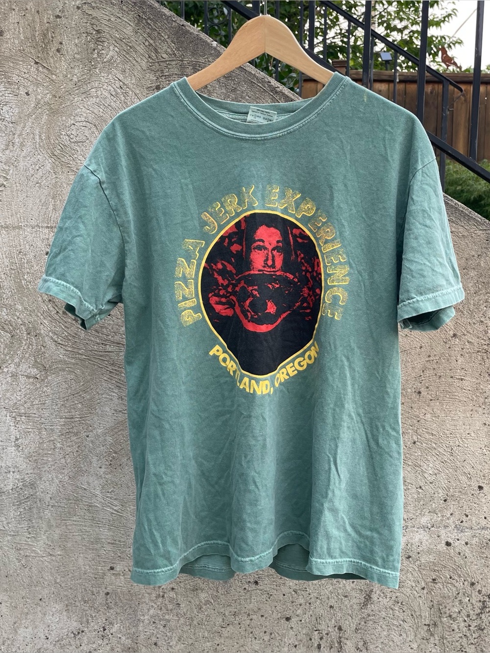 Comfort Colors green Pizza Jerk Portland, Oregon graphic t shirt size large